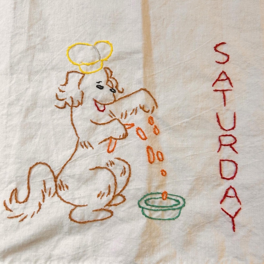Unbranded Vintage Embroidered Dog Days of the Week Towels Set of 6 White‎ - Picture 2 of 9